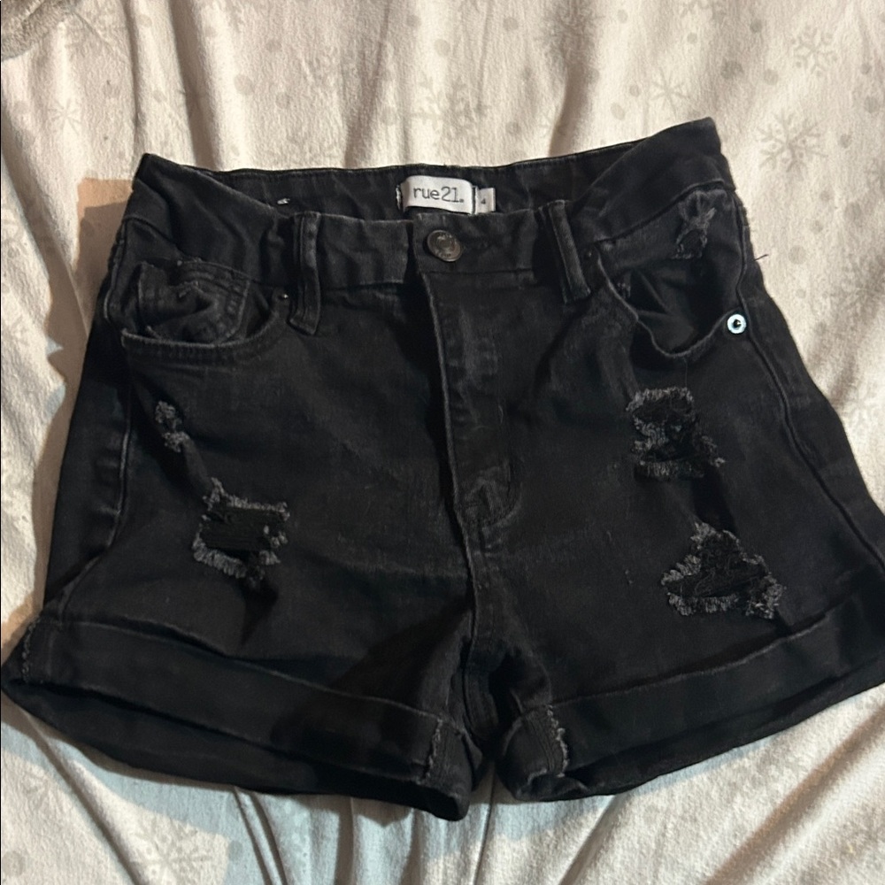 Rue21 Black Ripped Jean Shorts